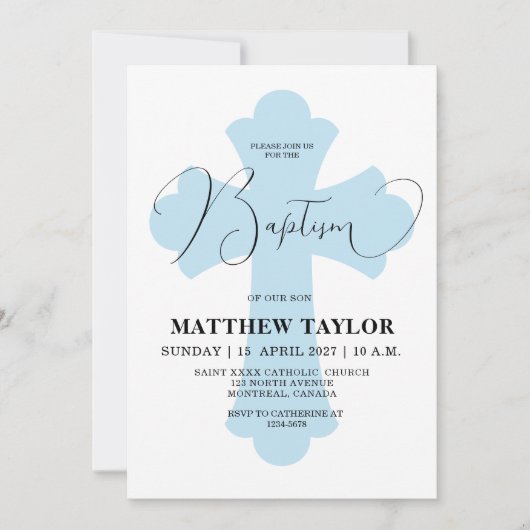 Light Blue Cross-Baptism-uitnodiging Kaart (Voorkant)