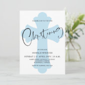 Light Blue Cross Christening-uitnodiging Kaart (Staand voorkant)