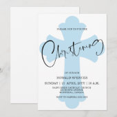 Light Blue Cross Christening-uitnodiging Kaart (Voorkant / Achterkant)