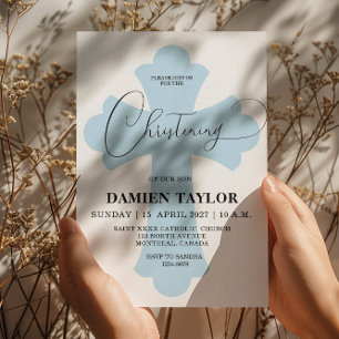 Light Blue Cross Christening-uitnodiging Kaart