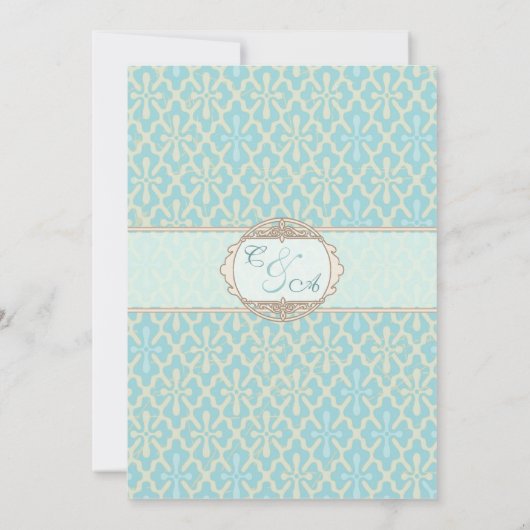 Light Blue Cross Damask Wedding-initiatief Kaart (Achterkant)
