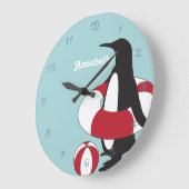 Light Blue Cute Cartoon Penguin Swimming Kinder Grote Klok (Hoek)