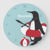 Light Blue Cute Cartoon Penguin Swimming Kinder Grote Klok (Voorkant)