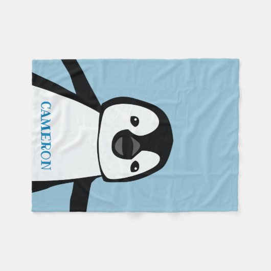 Light Blue Cute Penguin Nursery Personalized Fleece Deken (Voorkant (Horizontaal))