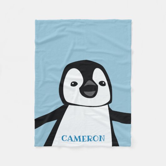 Light Blue Cute Penguin Nursery Personalized Fleece Deken (Voorkant)