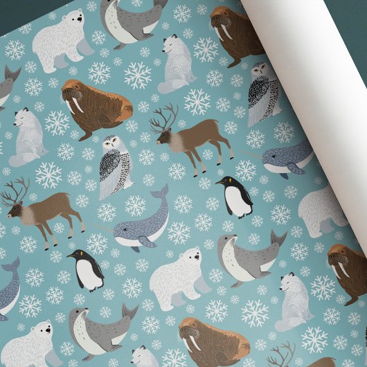 Light Blue Cute Winter Animal Christmas Birthday Cadeaupapier