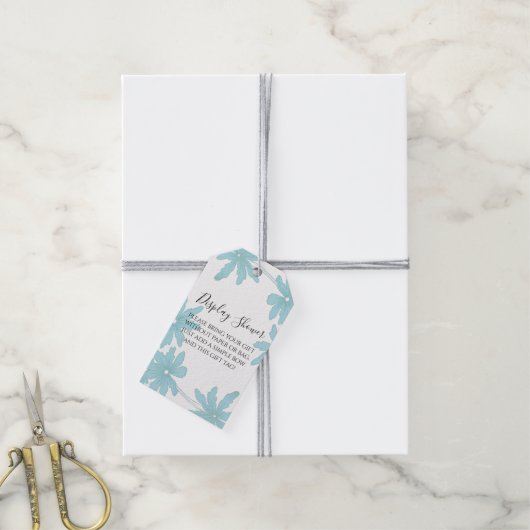 Light Blue Daisies Display Vrijgezellenfeest Cadea Cadeaulabel (Met Touw)