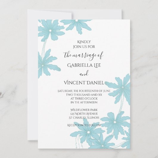 Light Blue Daisies op White Wedding Kaart (Voorkant)