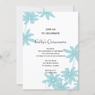 Light Blue Daisies Quinceanera Party Invitation Kaart
