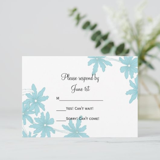 Light Blue Daisies Wedding RSVP-reactiekaart RSVP Kaartje (Staand voorkant)