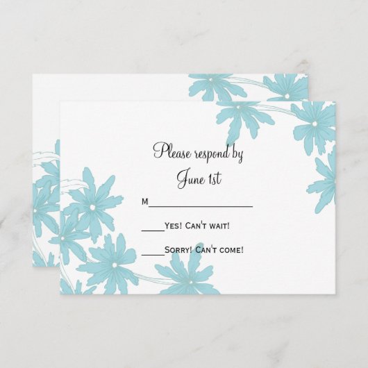 Light Blue Daisies Wedding RSVP-reactiekaart RSVP Kaartje (Voorkant / Achterkant)