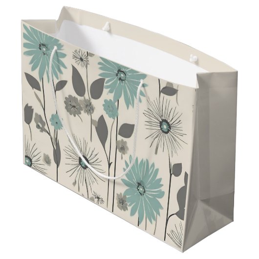 Light Blue Daisy Mid Century Modern Floral Groot Cadeauzakje (Achterkant Gekanteld)