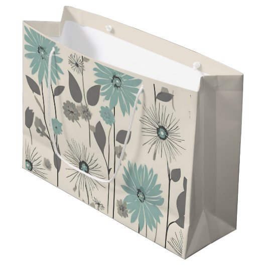 Light Blue Daisy Mid Century Modern Floral Groot Cadeauzakje (Voorkant Gekanteld)