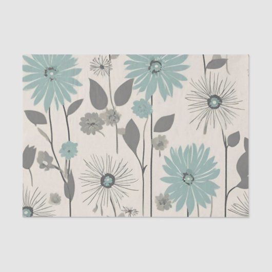 Light Blue Daisy Mid Century Modern Floral Tissuepapier (Voorkant)