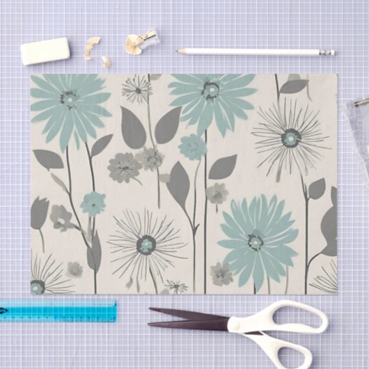 Light Blue Daisy Mid Century Modern Floral Tissuepapier (Craft)
