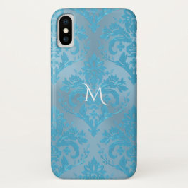 Light Blue Damask Monogram iPhone X Hoesje