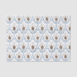 Light Blue Damask Pattern with Pine Cones Tissuepapier