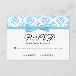 Light Blue Damask Ribbon Bow RSVP