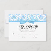 Light Blue Damask Ribbon Bow RSVP (Voorkant)