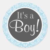 Light Blue Damask Ronde Sticker (Voorkant)