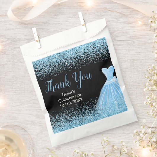 Light Blue Dress Faux Glitter Quinceanera Bedankzakje (Geknipt)