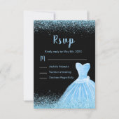 Light Blue Dress Faux Glitter Quinceanera RSVP Kaartje (Voorkant)
