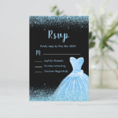 Light Blue Dress Faux Glitter Quinceanera RSVP Kaartje (Staand voorkant)