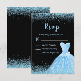 Light Blue Dress Faux Glitter Quinceanera RSVP Kaartje