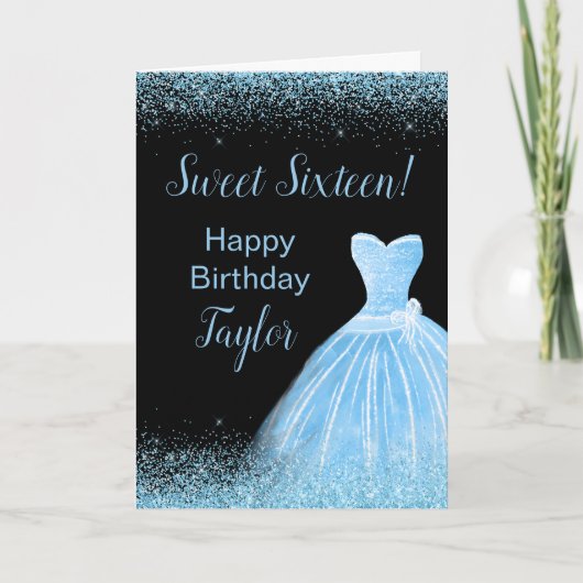 Light Blue Dress Faux Glitter Sweet 16 Birthday Kaart (Voorkant)