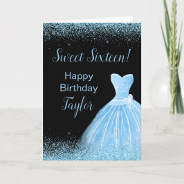 Light Blue Dress Faux Glitter Sweet 16 Birthday Kaart