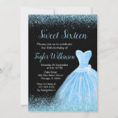 Light Blue Dress Faux Glitter Sweet 16 Birthday Kaart (Voorkant)