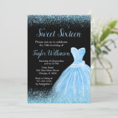 Light Blue Dress Faux Glitter Sweet 16 Birthday Kaart (Staand voorkant)