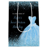 Light Blue Dress Faux Glitter Sweet 16 Birthday Medium Cadeauzakje (Achterkant)
