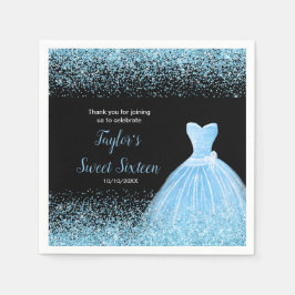 Light Blue Dress Faux Glitter Sweet 16 Birthday Servet