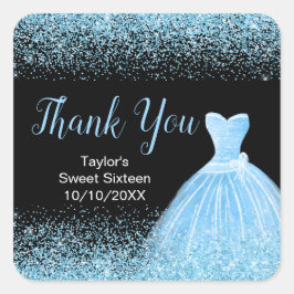 Light Blue Dress Faux Glitter Sweet 16 Birthday Vierkante Sticker
