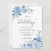 Light Blue Dusty Floral Botanical Elegant Wedding Kaart (Voorkant)
