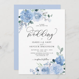 Light Blue Dusty Floral Botanical Elegant Wedding Kaart