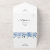 Light Blue Dusty Pastel Flower Floral Wedding RSVP All In One Uitnodiging (Buitenkant)