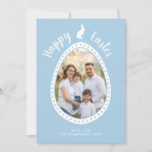 Light Blue Easter Egg Shape With Photo And Bunny Kaart (Voorkant)