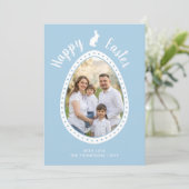 Light Blue Easter Egg Shape With Photo And Bunny Kaart (Staand voorkant)