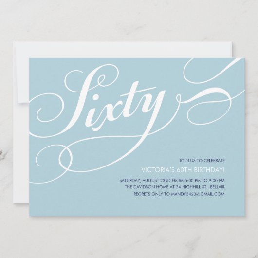 Light Blue Elegant 60th Birthday Invitations Kaart (Voorkant)