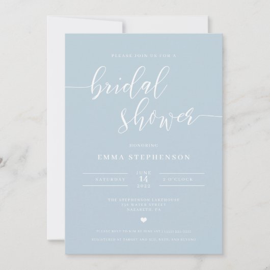 Light Blue Elegant Bridal Shower Invitation Kaart (Voorkant)