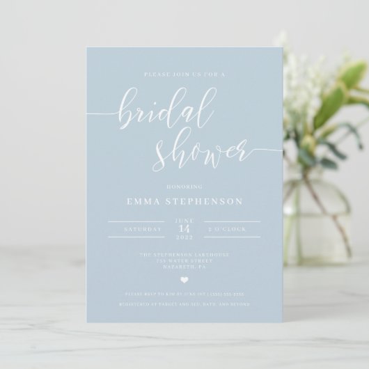 Light Blue Elegant Bridal Shower Invitation Kaart (Staand voorkant)