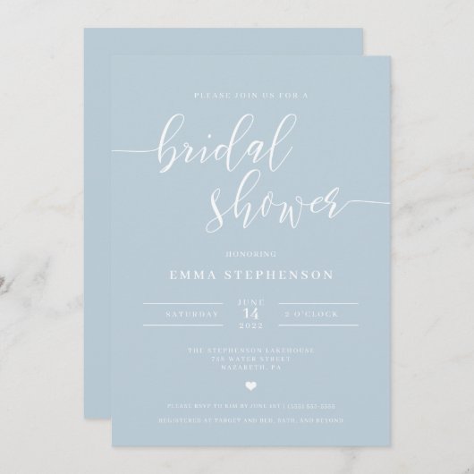 Light Blue Elegant Bridal Shower Invitation Kaart (Voorkant / Achterkant)