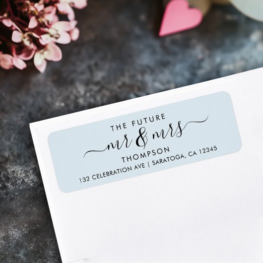 Light Blue Elegant Chic Future MR en MRS Address Etiket