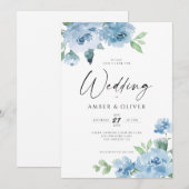 Light Blue Elegant Floral Baby Blue Boho Wedding Kaart (Voorkant / Achterkant)