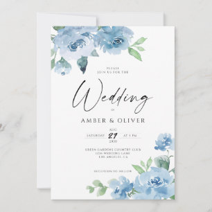 Light Blue Elegant Floral Baby Blue Boho Wedding Kaart