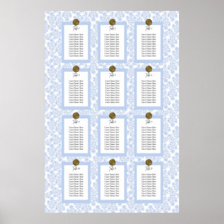 Light Blue Elegant Floral Toile Seating Chart Poster
