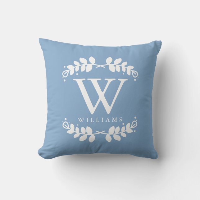 Light Blue Elegant Monogram Kussen (Voorkant)