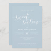 Light Blue Elegant Sweet Sixteen Uitnodiging (Voorkant / Achterkant)